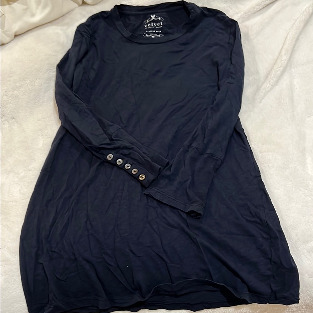 Velvet by Graham & Spencer Midnight Blue Dress with Buttoned Sleeves